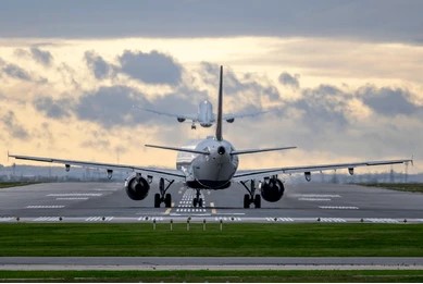 Commercial aircraft on the runway